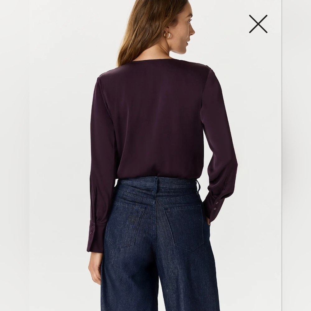 NWT! Quince Washable Stretch Silk Surplice Sleeved Purple Bodysuit! Sz. S (H54) - Picture 5 of 11